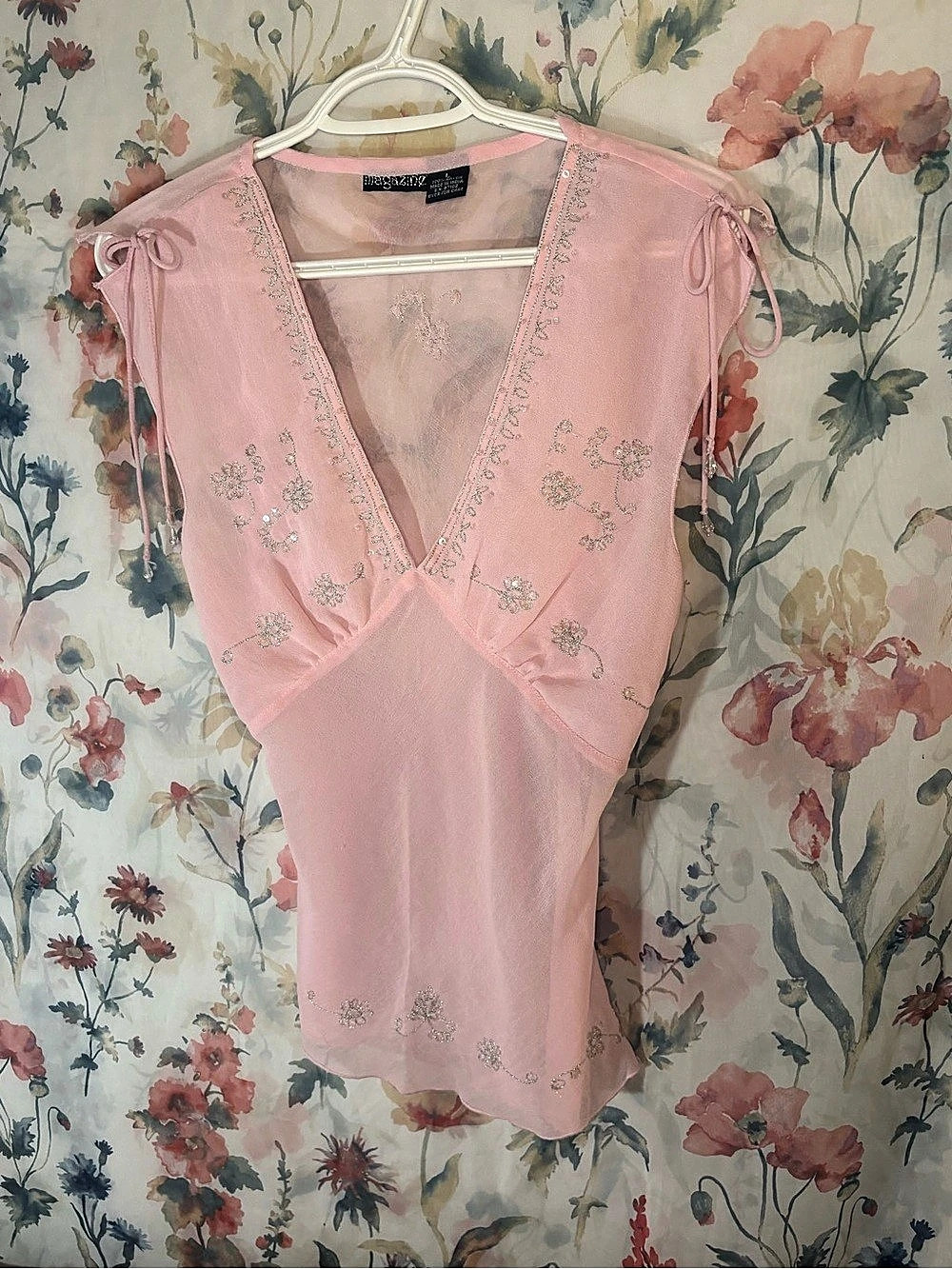 Vintage Magazine Pink Embellished V-Neck Blouse